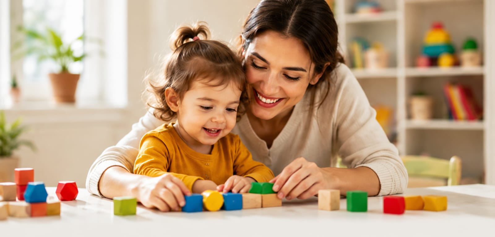 A parent playing with her child